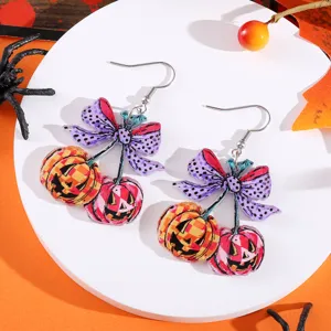 Halloween gothische Schleife Kürbis Kirsche Ohrringe, Acryl festliche Schmuck Details.