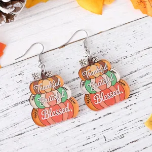 Pendientes colgantes de acrílico con calabaza apilada de Acción de Gracias, regalo joya de otoño.