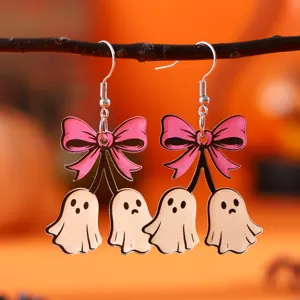 Halloween süße Geist Acryl Ohrringe mit rosa Schleife gotische Neuheit Schmuck Anhänger