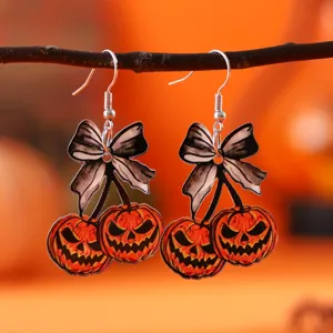 Halloween Kürbis Schleife Ohrringe Gotisch Acryl Schmuck Lustige Hängende Ohrringe Partei