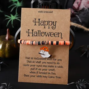 Halloween Geist Wunscharmband mit bunten Tonperlen und süßem Anhänger auf Karte für Damen Geschenk