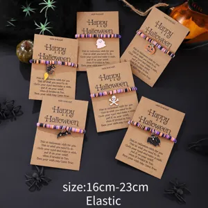 Halloween Perlen Stretch Armbänder mit süßen Geist und Kürbis Anhängern Wunschkarten