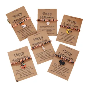 Halloween Weichlehm Perlen Wunscharmbänder Set mit Geist Kürbis Anhänger Karten