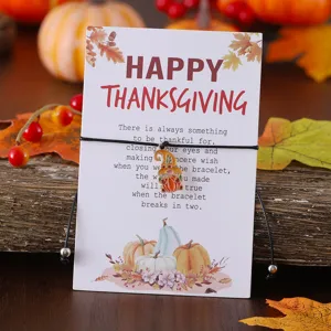 Thanksgiving Wunscharmband Karte mit Herbst Zwerg Anhänger, verstellbare Kordel.