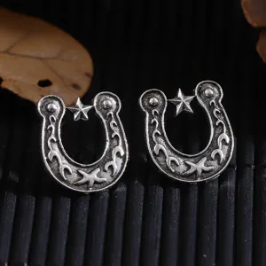 Vintage Western Cowboy Hufeisen Stern Ohrringe, retro Metall Schmuck fur Damen Alltag.