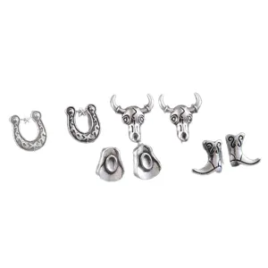 Vintage Western Cowboy Ohrringe Set mit Hufeisen und Stierkopf Motiven für Damen