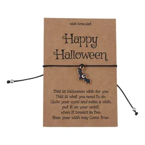 Halloween Fledermaus Wunsch Armband mit Karte, verstellbare Kordel geflochtener Schmuck.