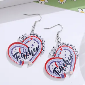 Unabhängigkeitstag rot weiß blau Bleistift Herz Acryl Ohrringe, tolles Lehrer Schmuck Geschenk.