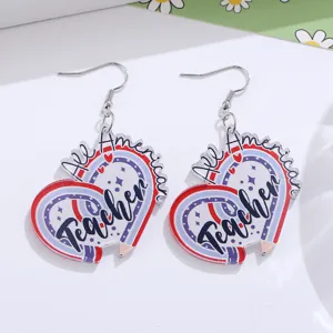 Rot weiß blaue Acryl Lehrer Herz Ohrringe Unabhängigkeitstag Urlaub Party Schmuck Geschenk