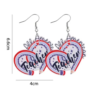 Unabhängigkeitstag rot weiß blau Bleistift Herz Acryl Ohrringe Lehrer Schmuck Geschenke