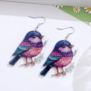 Colorful acrylic bird drop earrings, cute animal pendant jewelry for women summer vacation.