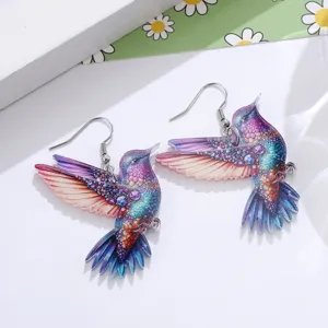Colorful hummingbird acrylic drop earrings for women spring summer vacation fashion jewelry