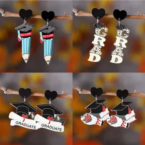 Acryl Afstuderen Oorbellen Bachelormuts Hart Potlood Boek Splicing Hanger Oorbellen Terug Naar School Sieraden Voor Dames