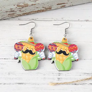 Holz Mexikanischer Mais Sombrero Ohrringe Süße Cartoon Festival Party Schmuck Geschenk