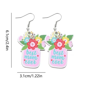 Pendientes colgantes de madera tarro mason flores día de la madre, regalo best mom ever.
