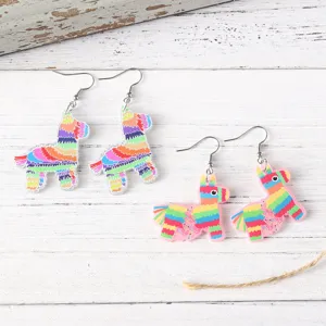 Bunte Acryl Llama Pinata Ohrringe, festlicher mexikanischer Stil Schmuck für Partykleidung.