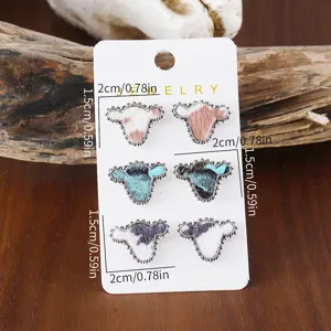 Kuhkopf Ohrstecker Detailansicht, westlicher Farm Stil Tier Metall Ohrschmuck Set.