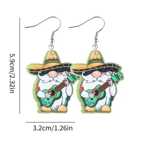 Mexikanische Wichtel Acryl Ohrringe mit Gitarre und Sombrero Design für Partys und Festlichkeiten.