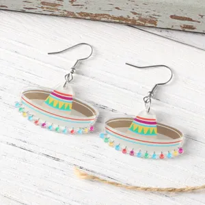 Mexikanische Sombrero Acryl Ohrringe mit bunten Bommeln, lustiger Party Festschmuck Geschenk.