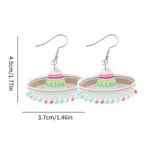Mexikanische Fiesta Sombrero Ohrringe, bunte Acryl Ohrhänger mit Bommeln für Party.