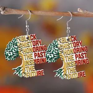 Wooden Black History Month tree earrings, African style Juneteenth holiday jewelry gift for women.