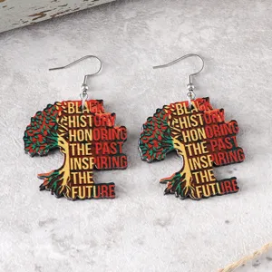 African style Juneteenth tree of life wooden dangle earrings for Black history month gifts.