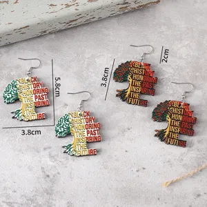 Juneteenth Black History Month Tree of Life Wooden Pendant Earrings for Women Gift