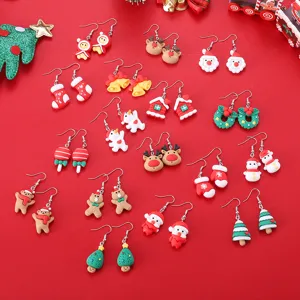 Weihnachten Cartoon Harz Legierung Ohrringe Für Damen Weihnachtsmann Elch Schneemann Muster Niedlich Fest Party Schmuck Geschenk