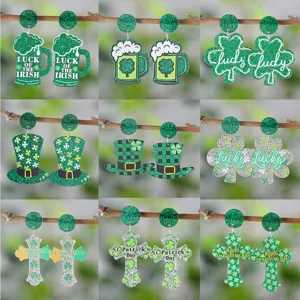 St Patrick Day Acryl Groen Glitter Klaver Bierpul Oorhangers Lucky Brief Hoge Hoed Kruis Vakantie Statement Oorbellen Voor Vrouwen Feest Sieraden