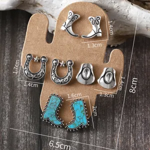 Western Stil Cowboy Stiefel Hufeisen Türkis Ohrstecker Set Modeschmuck Accessoires
