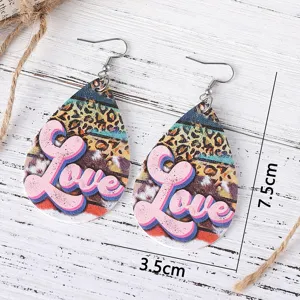 Pendientes de lágrima con estampado de leopardo y letras love joyería de moda para mujer