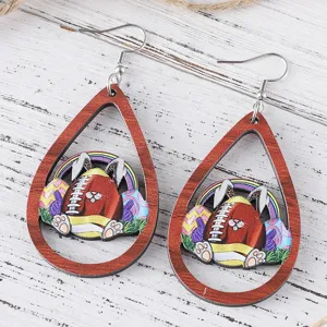 Pendientes de madera de conejo de Pascua, joyas colgantes huecas festivas para mujeres.