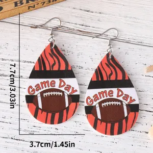 Football Game Day Tropfen Leder Ohrringe, rot schwarze Streifen doppelseitige Ohrringe.