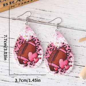 Stijlvolle PU lederen oorbellen met roze luipaard voetbal en hart print voor dames.
