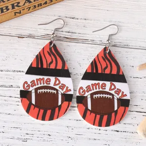 Football Game Day Tropfen PU Leder Ohrringe mit Tiger Muster Sport Themen Ohrschmuck