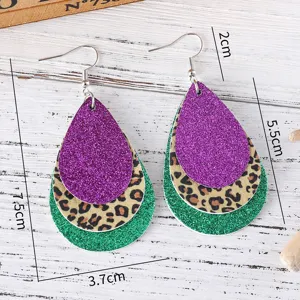 Élégantes boucles d'oreilles en cuir PU à 3 couches avec paillettes et motif léopard.