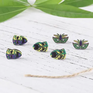 Carnival colorful clown mask wooden stud earrings set for women fashion party jewelry
