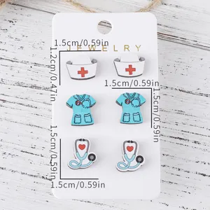 Bonito conjunto de pendientes de botón estetoscopio enfermera, regalo de joyería.