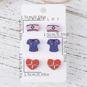 Lindo conjunto de pendientes de madera de enfermera estetoscopio regalo joyería