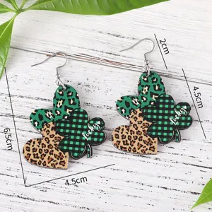 St. Patrick's Tag Holz Ohrringe Kleeblatt Leopard Karo Ohrhänger Damen Schmuck