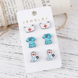 Set de pendientes de madera con estetoscopio y enfermera, hermoso regalo de joyería.