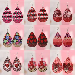 Valentinstag Herz Gestreift PU Leder Tropfen Ohrringe Pailletten Leopardenmuster Doppelseitige Hängeohrringe Für Damen Schmuck Geschenk