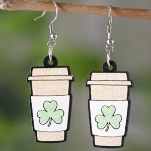 St. Patricks Tag Kaffeetasse Kleeblatt Holz Ohrringe Damen Festival Schmuck Geschenk