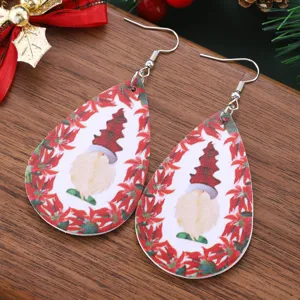 Christmas gnome teardrop earrings PU leather holiday festive jewelry for women party gifts