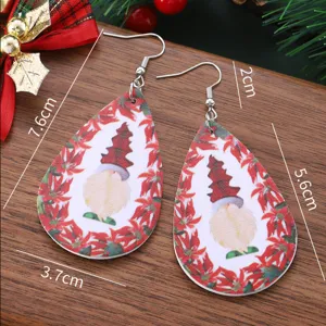 Christmas gnome PU leather teardrop earrings festive holiday jewelry drop earrings for women