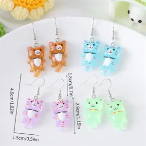 Leuke hars cartoon kat langstaart bungelende oorbellen kleurrijke sieraden details