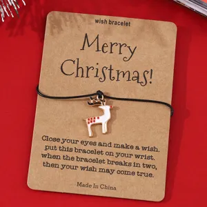 Weihnachtliches Rentier Wunscharmband auf Kraftpapier Karte mit Kordel Feiertag Schmuck