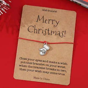 Weihnachtliches Wunscharmband mit Handschuh Anhänger auf Kraftkarte roter Faden Schmuck Geschenk