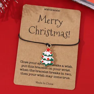 Weihnachtsbaum Emaillierter Anhänger Wunscharmband mit Kraftpapierkarte für festliche Geschenke.