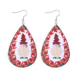 Christmas gnome teardrop earrings PU leather holiday festive jewelry cute double-sided dangle